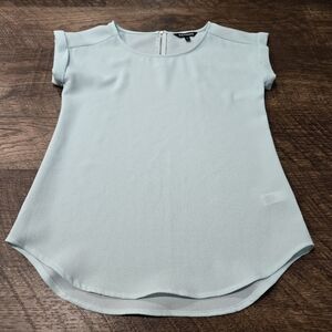 Express Pastel Blue Blouse Cap Sleeve Top Zipper Flowy Casual Work Office XS